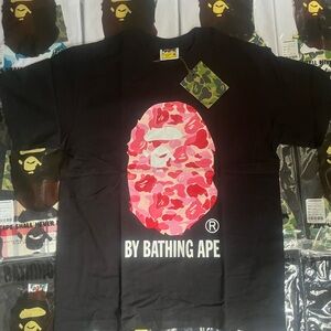 Bape Black Tee with Pink Camo Ape Head